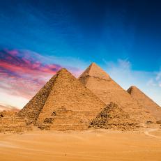 Great Pyramids of Giza, Egypt, at sunset