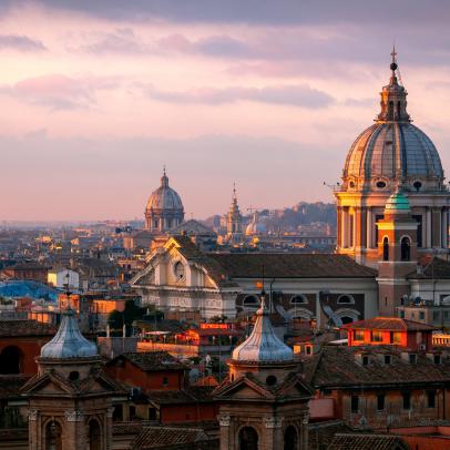 Dusk, Basilica of SS. Ambrose and Charles on the Corso, Rome, Italy