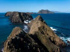 Rocky sweeping landscape of island, eastern Anacapa Island