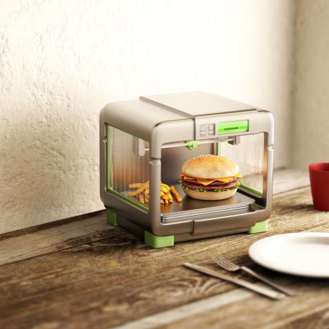 Bruger and fries created in a 3D printer. The future of fast food?