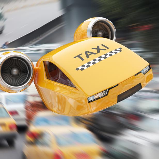 Flying on turbines taxicab illustrate the great speed of delivery the client in spite of the traffic jams