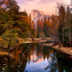 American Landscape in Yosemite National Park, California, United States. Colorful Sunny and Cloudy Sunset Sky Art Render.