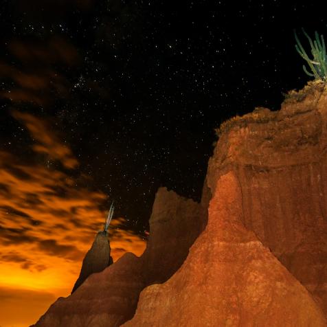Dramatic view of Tatacoa desert at night in Huila, Colombia